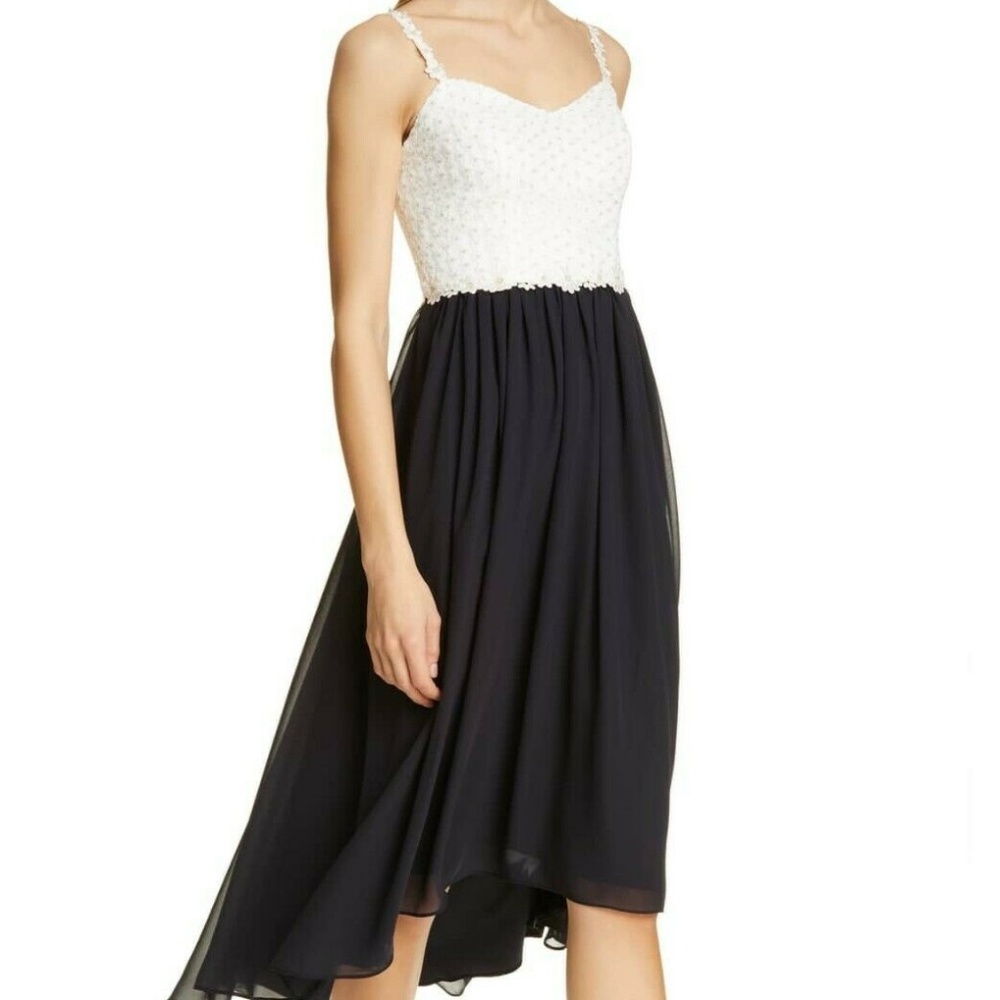Ted Baker Navy White London Rosemry Daisy Dip Hem Sz8 Ted Sz3